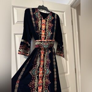 Palestinian thob embroidered tatreez thoub henna dress floral velvet thob navy